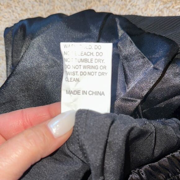 Black Satin Pajama Set with Elegant Contrast Piping - Picture 10 of 10